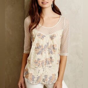 Anthropologie Meadow Rue Anja Floral Lace Mesh Top Blouse Size L